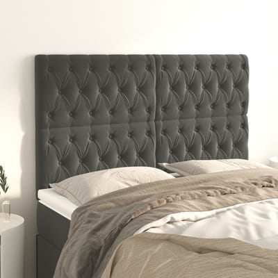 vidaXL - Hoofdbord - donkergrijs - 144x7x118/128 - cm - Fluweel