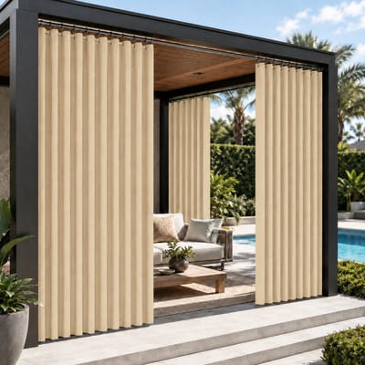 MUPOO Buitengordijn Extra Breed 254 cm - Buitengordijnen Waterdicht met Ringen - Privacy & Lichtwerend - Zonwerend Buiten Gordijn 230GSM - Outdoor Gordijn voor Terras, Veranda, Balkon en Schuifdeur - B254 cm x L213 cm - Lichtgrijs - 1 Stuk