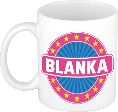 Bellatio Decorations - Blanka voornaam - koffiemok - beker - wit/roze - 300 ml - Cadeau - Dames - Collega - Moederdag - Verjaardag