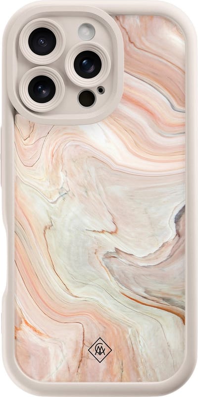 Casimoda® hoesje - Geschikt voor iPhone 16 Pro - Marmer Waves - Effen telefoonhoesje met lensbescherming - Siliconen/TPU - Backcover - Bruin/beige