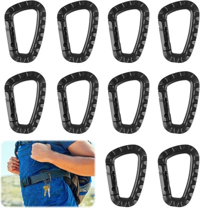 Set van 10 D-vormige plastic karabiners, multifunctionele sleutelring karabiner voor kamperen, vissen en trekking
