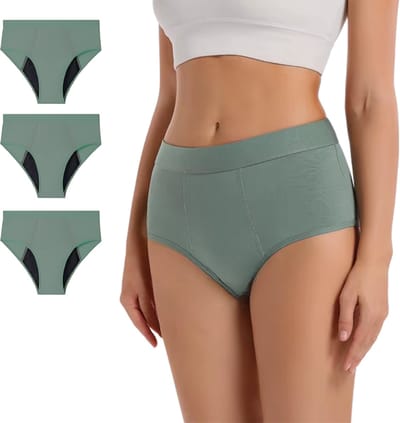 3 Pack - Menstruatie Ondergoed - Groen - Dames Slips - Comfortabel & Absorberend - Onderbroek 95% Katoen - Dames Lingerie / Ondergoed Set - Maat XS