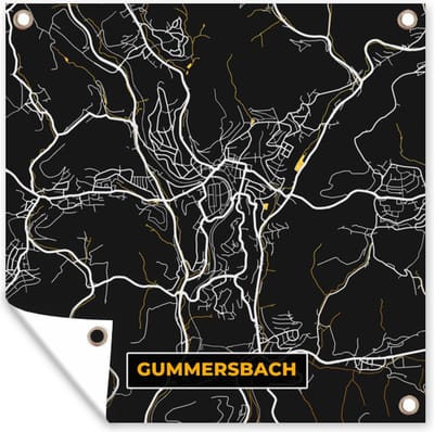 Tuin poster Plattegrond – Gummersbach – Goud – Stadskaart – Kaart - Duitsland - 200x200 cm - Tuindoek