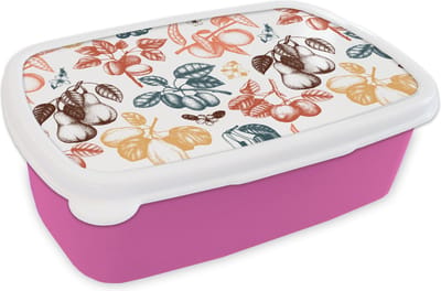 Broodtrommel Roze - Lunchbox - Brooddoos - Fruit - Vintage - Boom - Design - 18x12x6 cm - Kinderen - Meisje