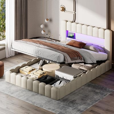 Moderne tweepersoonsbed met USB-oplaadfunctie en ledverlichting, 140 x 200 cm