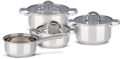 alpina Inductie Pannenset 4‑delig – RVS Kookpotten met Glazen Deksel – Kookpottenset Geschikt voor Alle Warmtebronnen – Kookpotten set - Potten en Pannen Set