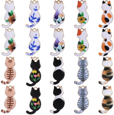 18-46Pcs Dier Emaille Bedels Voor Sieraden Maken Bulk Vergulde Kat Hanger Charms Voor Armband Ketting Sleutelhanger Diy Craft Benodigdheden