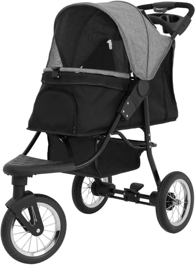 Hondenbuggy - grijs - 3-wiel ontwerp - incl. regenhoes