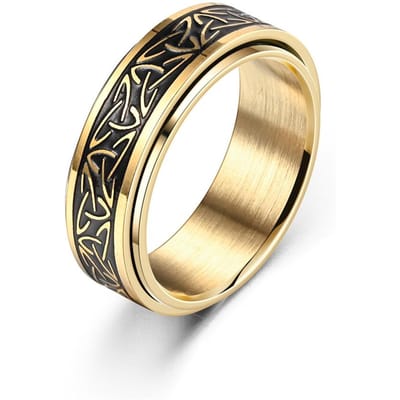 Anti-stress Knokkelring Man Roestvrij Staal Viking Karakters Emaille Draaiende Roterende Angst Controle Ring Bague Homme 10 beige
