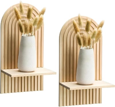 Boho Regenboog Wandplank Set van 2, Houten Decoratieve Plank voor Bloempotten, Boeken en Kaarsen in Woonkamer en Slaapkamer