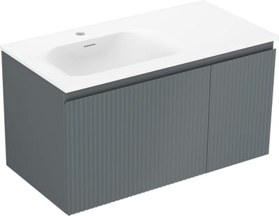 Mexen Rivel badmeubel 90 cm met wastafel Vela links, 1S, 1D, geribbeld, grafiet mat/wit mat - 91A23-09047-3-BBFF66-W23L01