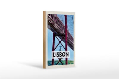 Holzschild Reise 12x18cm Lisbon Portugal Ponte 25 de Abril Dekoration