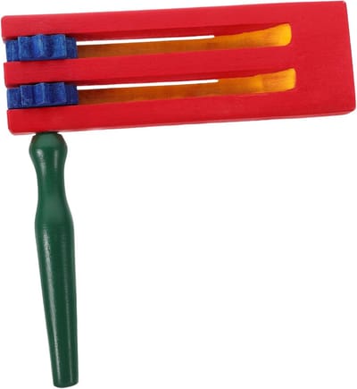 Houten Ratel Castagnet - Percussie Instrument - Muziek Educatie - Lange Handgreep - 15.7 x 15 x 3.5CM - Rood