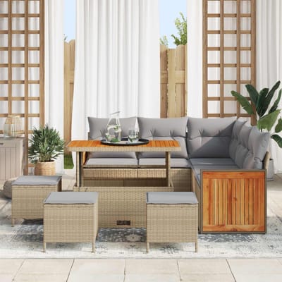 vidaXL - Tuinbank - Set - 9 - st - 9-Aantal - zitplaatsen - Beige - en - Lichtgrijs