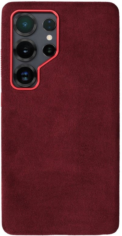 Rosso Avanti Hoesje Geschikt voor Samsung Galaxy S25 Ultra | Compatibel met MagSafe / Qi2 | Echt Italiaans Alcantara | Back Cover | Beschermhoes | Burgundy
