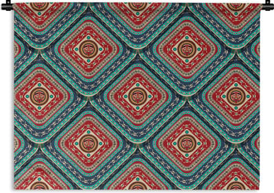 Wandkleed - Wanddoek - Azteken - Patronen - Schedel - 120x90 cm - Wandtapijt