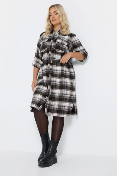 Yours Lange Overhemdjurk Van Katoen Met Ruitmotief In Zwart/Wit Size 44