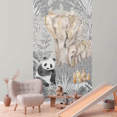 Fotobehang Profhome 770701-GU vliesbehang glad met kinder patroon mat grijs beige zwart crèmewit 1,59 m x 2,8 m