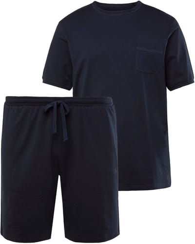 JP 1880 - Heren - Pyjama korte tweedelige set gemêleerde jersey T-shirt short - Navy blauw - Maat L