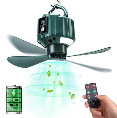Plafondventilator met verlichting - Plafondventilator afstandsbediening - Met afstandsbediening - Met ophanghaak - 3 windsnelheden - 2 bladeren - voor luifeltenten noodoverleving
