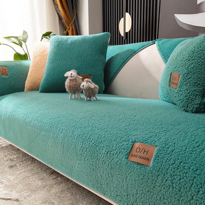 Lamsvel Geborduurd Leren Label Bankhoes Woonkamer Bankhoes Rugleuning Armleuning Kussen Antislip Verdikte Bankmat 70x70cm 1pcs