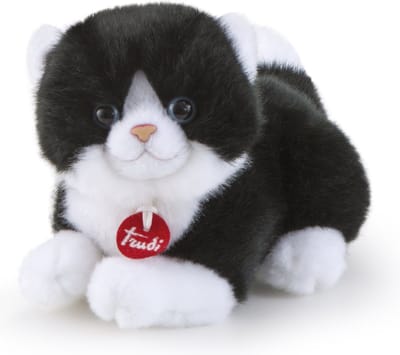 Trudi - Trudino Knuffel Kat 15 cm - Handgemaakt in Italie - Zacht pluche - Knuffeldier voor jongens en meisjes - Zwart Wit - 9x10x15 cm maat XS