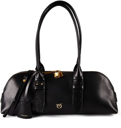 PINKO handtas schoudertas Bowling Horizontal Big Vitello Black - Antique Gold zwart