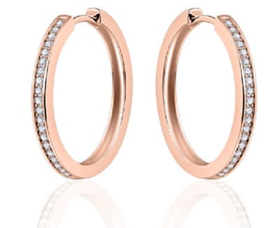 Rosé Plated op Zilveren Klapoorringen met Transparante Zirkonia | Diameter 30 mm | Jonline