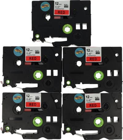 Dappaz - 5 stuks Compatible Brother Labeltape TZe-431 Qze-431 - Zwart op ROOD - 12 mm x 8 m - Geschikt voor Brother P-Touch Labelprinter - tze431
