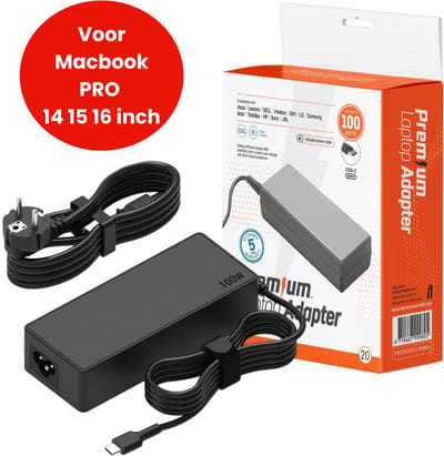 100W USB-C Laptop oplader voor Apple Macbook Pro 14 15 16 inch - Alle modellen vanaf 2016 - Kabel + Adapter