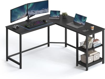 Hoppa! Computerbureau - Zwart Met Houtnerf - Spaanplaat, Staal - 138 x 138 x 76 cm (B x D x H)