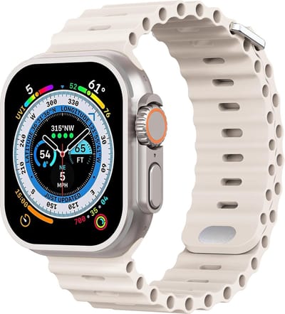 Strap-it Ocean bandje met druksluiting - geschikt voor de Apple Watch Series 1/2/3/4/5/6/7/8/9/10/11/SE/SE2/SE3 - kleine maten: 38 / 40 / 41 / 42mm - iWatch siliconen bandje - sterrenlicht/starlight