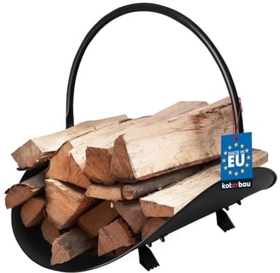 KOTARBAU® Brandhoutrek, Haardhoutrek Voor Houtblokken, Staal, 48 x 37 cm, Zwart, Haardhout Opslag, Houtkorf, Houtbak, met Hengsel voor Binnen en Buiten, Robuust, Ergonomisch
