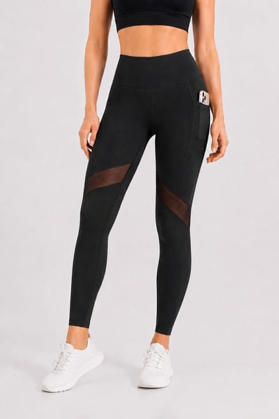 SparkNine Meshmotion sportlegging - dames - met zakken - XL - zwart - stijlvolle mesh panelen - telefoon zakken - elastisch - squatproof
