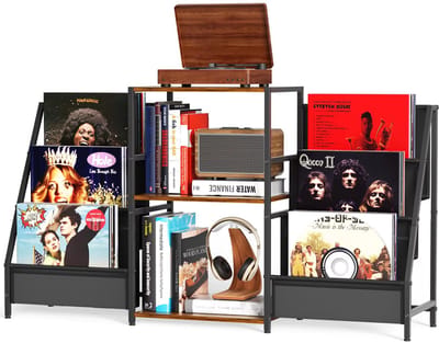 Platenspeler Meubel - LP-kast - Platenspelerkast - Draaitafelstandaard - Platenspelerstandaard - Vintage Displayplank - Zwart