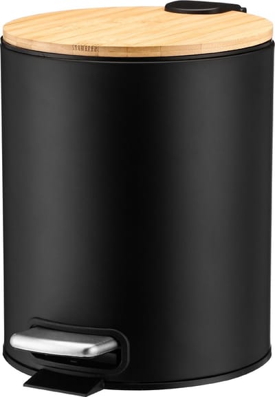 IBBO® - Luxe pedaalemmer - Prullenbak - 3 L - bamboo - Afvalemmer - Soft Close Deksel bamboo - Chique Design - Afvalzak Inkeping - Vuilnisbak Badkamer - Zwart en hout
