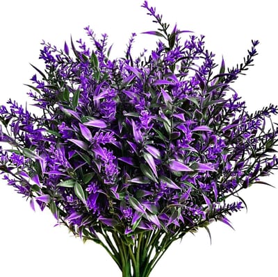 Kunstbloemen Lavendel - Nepplanten Plastic - Binnen Buiten - Set Van Acht - 35cm Hoog - Paars