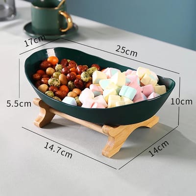 Plastic Fruitborden Met Houten Houder Ovale Serveerschalen voor Feest Eten Server Displaystandaard Fruitsnoep Schalen Planken black