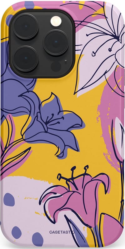 Casetastic Hoesje Geschikt voor Apple iPhone 14 Pro Magsafe - Stijlvolle Beschermende Duo-layer Case - Paarse Lelie Kunst