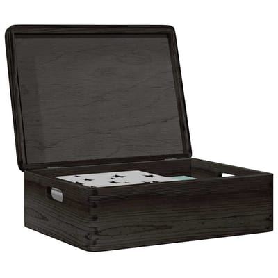vidaXL - Houten - kist - met - deksel&handvatten - 40x30x13cm - grenenhout - zwart