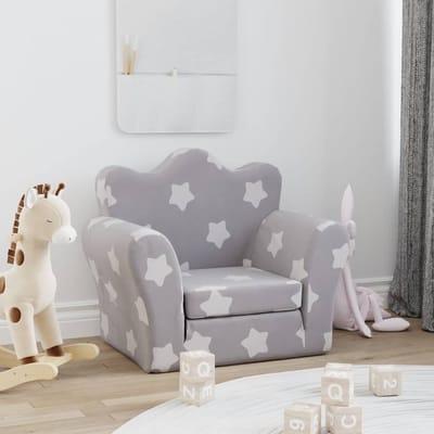 vidaXL - Kinderslaapbank - met - sterren - zacht - pluche - lichtgrijs