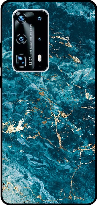 Smartphonica Telefoonhoesje Geschikt voor Huawei P40 Pro Plus met marmer opdruk - TPU backcover case blue marble design - Blauw geschikt voor Huawei P40 Pro Plus
