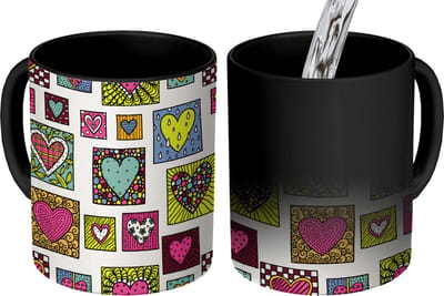 Magische Mok - Foto op Warmte Mokken - Koffiemok - Bohemian - Hartjes - Doodle - Patronen - Magic Mok - Beker - 350 ML - Theemok
