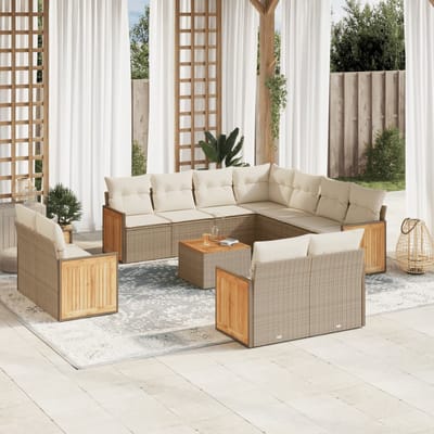 vidaXL - 12-delige - Loungeset - met - kussens - poly - rattan - beige
