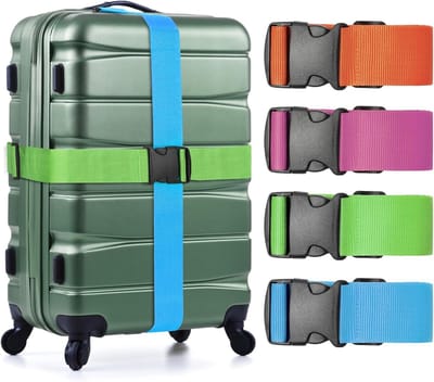 Verstelbare Bagagestraps 76" - 4 Pack in Lichtblauw, Oranje, Fluorescent Groen en Roze voor Veilig Reisbagage Sluiten en Beveiligen