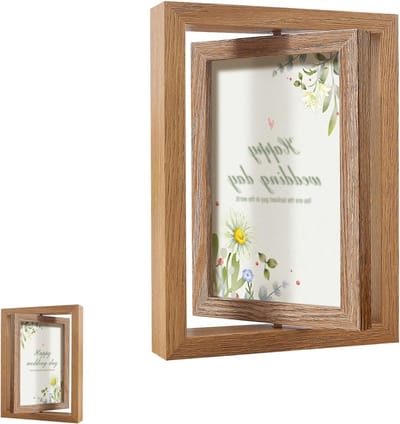 Dailygoods - Fotolijst, 10 x 15 cm, houten fotolijst, dubbelzijdig voor twee foto's, doe-het-zelf, 360° draaibaar, met acrylglasplaat, geschikt voor bureaus, slaapkamer, werkkamer