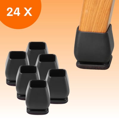 FLOOQ Pro Stoelpootdoppen Flexibel Vierkant 14-21mm - Anti-Kras Vilt - Stoelpoot beschermers - Vloerbescherming - 24 Stuks – Zwart
