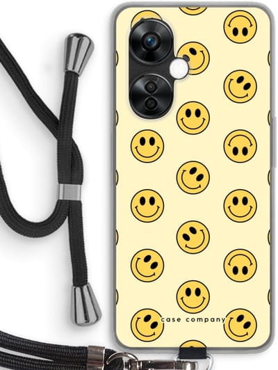 Case Company® - Hoesje met koord geschikt voor OnePlus Nord CE 3 Lite hoesje met Koord - Smiley N°2 - Telefoonhoesje met Zwart Koord - Bescherming aan alle Kanten en Over de Schermrand