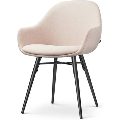 Nolon Nena-Mae Eetkamerstoel Beige - met Armleuningen - Stof - Zwarte Houten Poten - Design - Scandinavisch - Comfortabel
