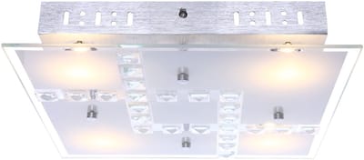 Plafondlamp kristallen woonkamerlamp plafondlamp glas, aluminium, 4x LED 5W 400Lm warm wit, LxBxH 32x32x6,5 cm